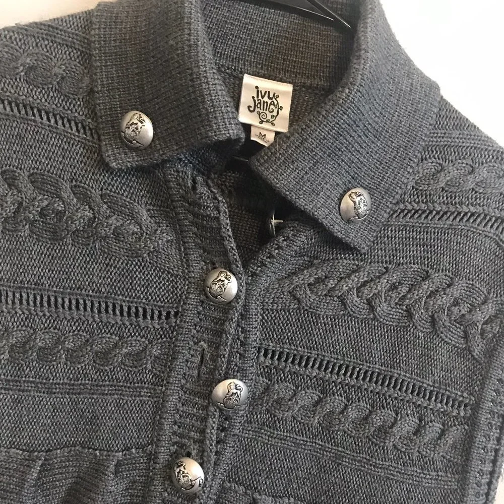 IVY JANE Gray Wool Blend Short Sleeve Cardigan Size Medium - Picture 3 of 5